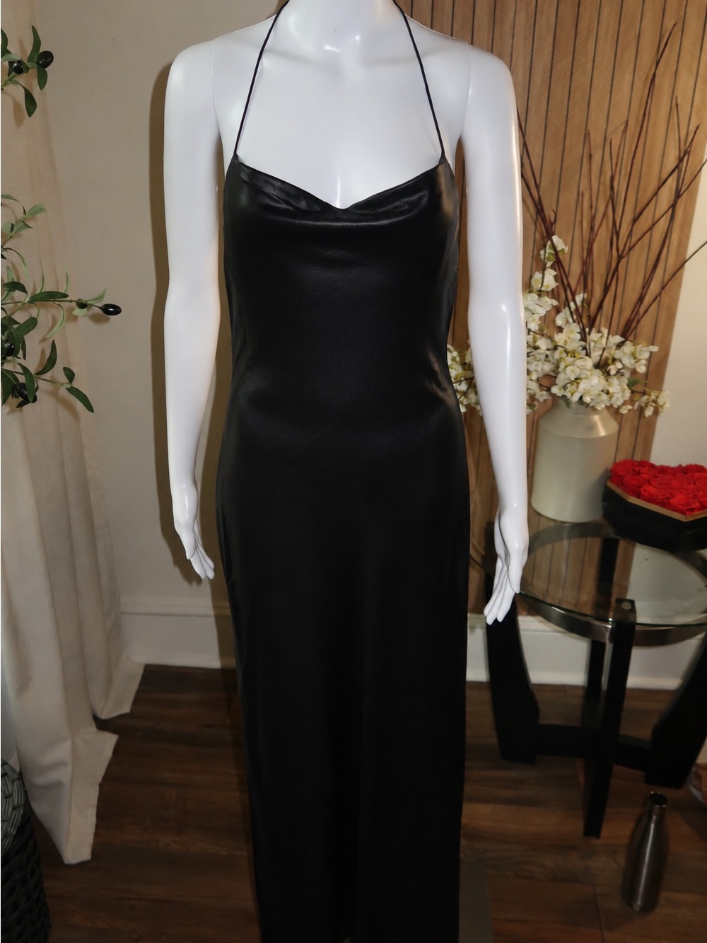 Zara Black Satin Strapless Slip Dress with Halter Tie